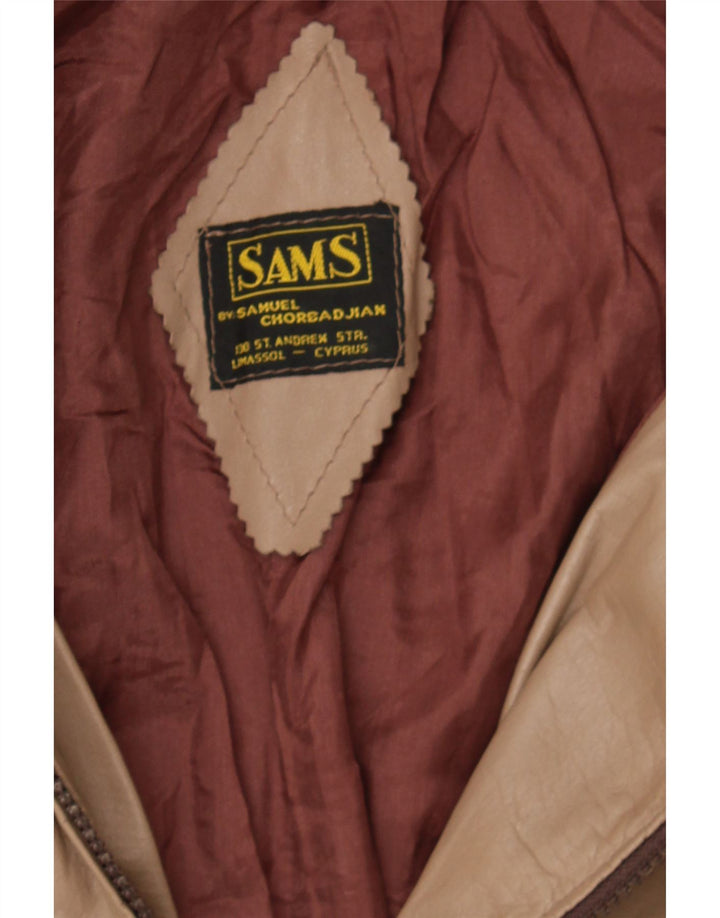 SAMS Mens Bomber Leather Jacket UK 38 Medium Beige Vintage Sams and Second-Hand Sams from Messina Hembry 