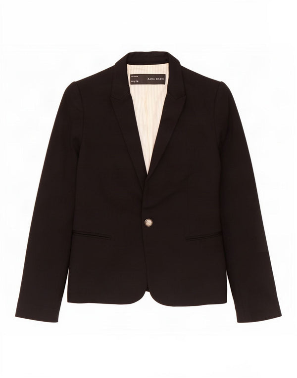 Zara Mujer Chaqueta Blazer De 1 Botón UK 10 Small Viscosa Negra