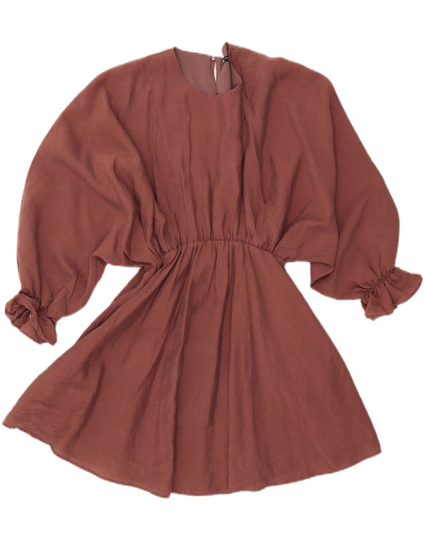 Zara Vestido de manga larga con vuelo de murciélago para mujer UK 6 XS Marrón Lyocell