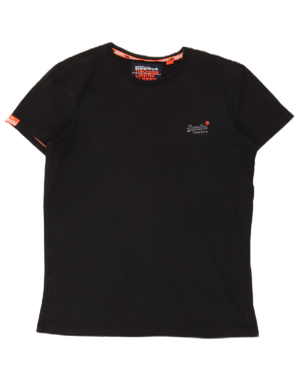 SUPERDRY Hombre Camiseta Top Medium Negro Algodón