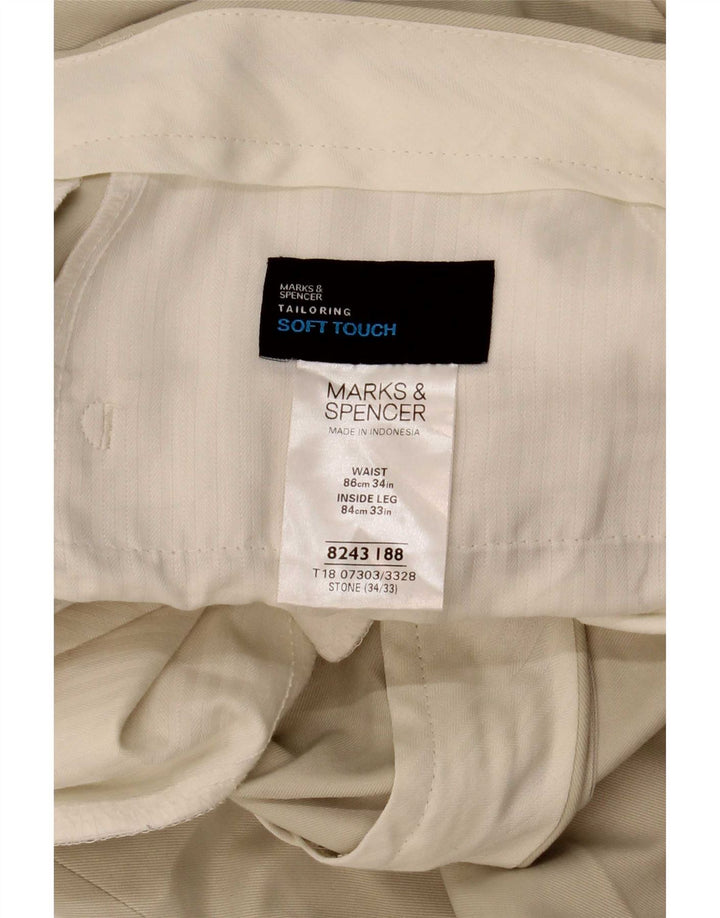 Marks & Spencer Pantalón chino recto para hombre W34 L33 Poliéster beige