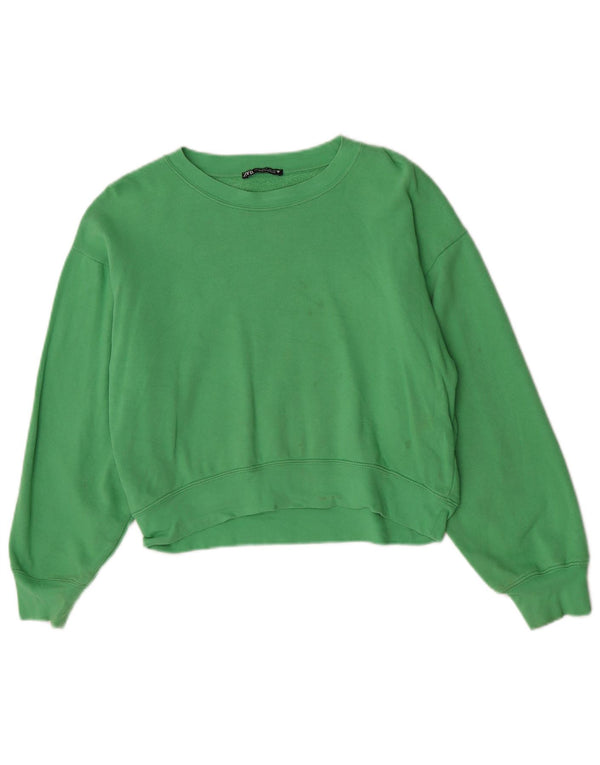 Zara Mujer Crop Oversize Sudadera Jumper UK 10 Small Verde Algodón