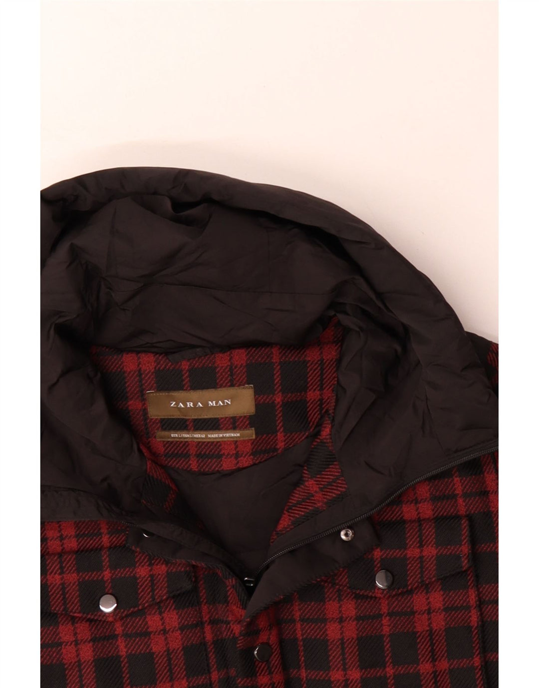 ZARA Chaqueta bomber con capucha para hombre UK 40 Large Red Check Poliéster