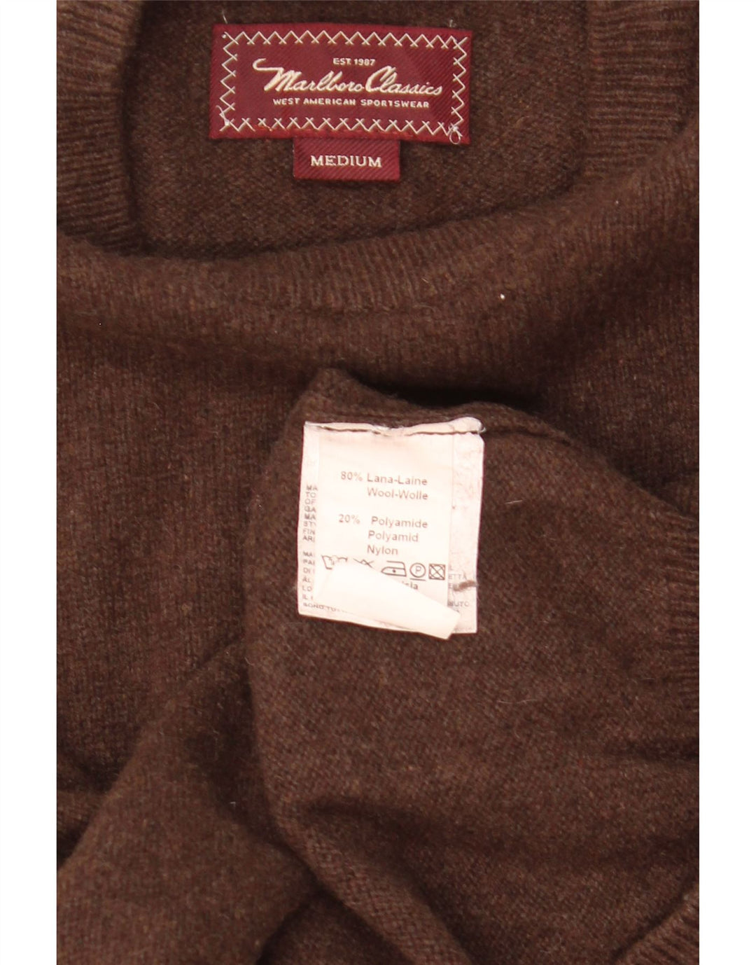 MARLBORO CLASSICS Jersey de cuello redondo para hombre de lana marrón medio