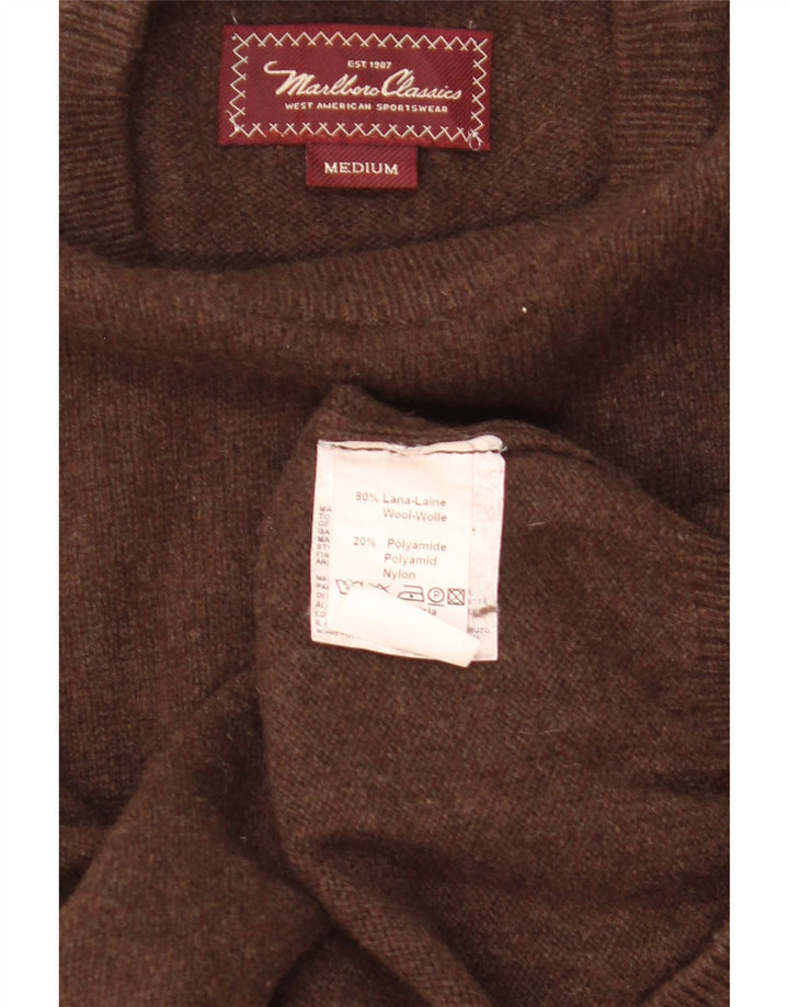 MARLBORO CLASSICS Jersey de cuello redondo para hombre de lana marrón medio
