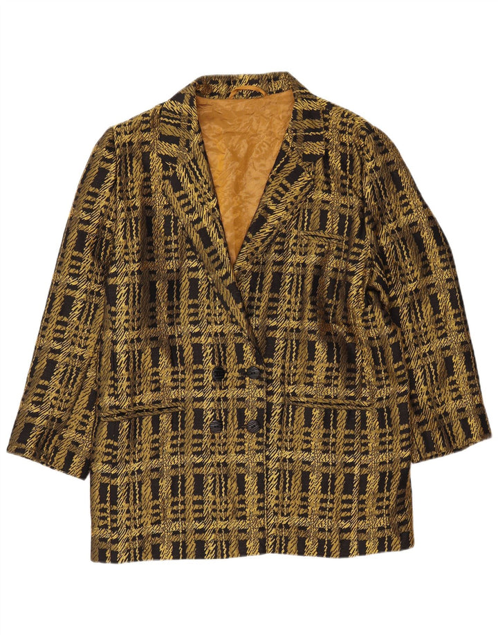 Vintage mujer chaqueta blazer de doble pecho Reino Unido 16 cheque de oro grande