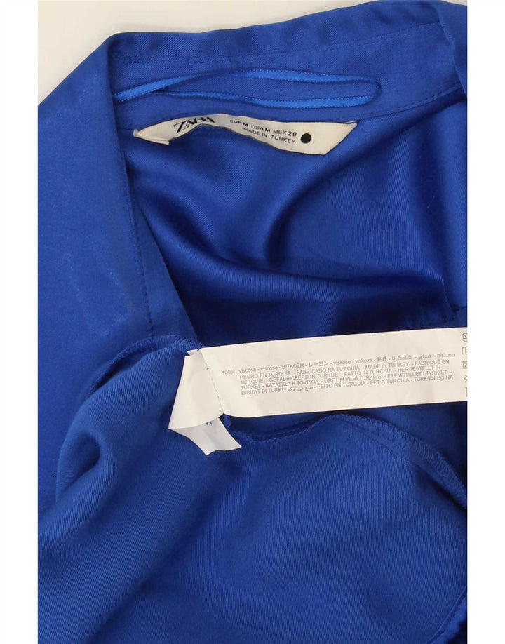 Zara Mujer Vestido Cruzado De Manga Larga UK 44 Viscosa Azul Medio