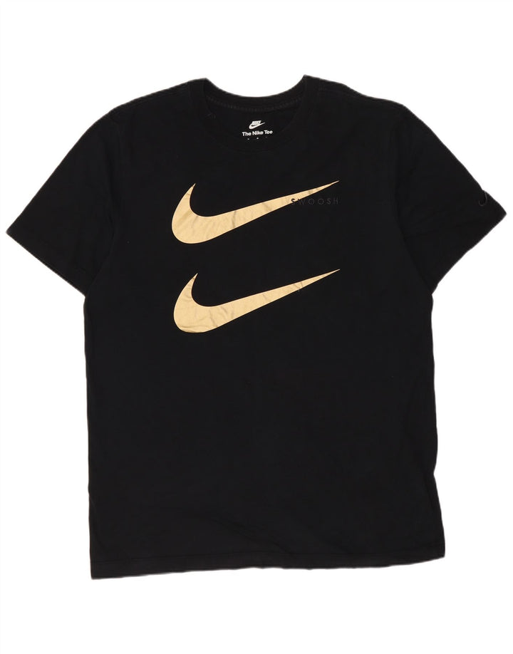 Nike - Camiseta con gráfico Swoosh para hombre, talla mediana, algodón negro