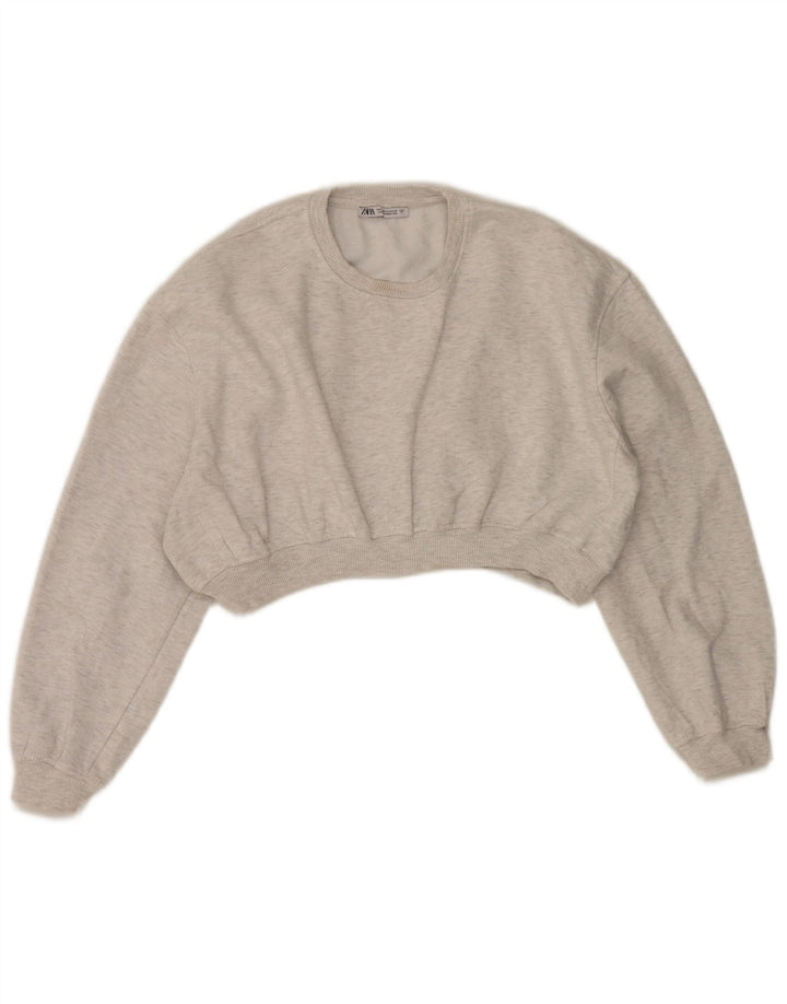 Zara Mujer Sudadera Corta De Gran Tamaño Jersey UK 10 Pequeño Gris Moteado