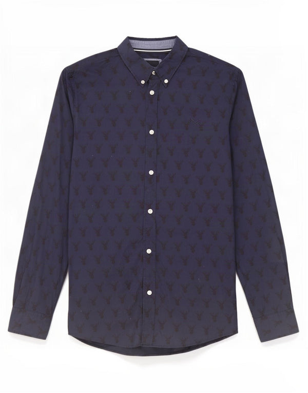 Crew Clothing Camisa para hombre Algodón con estampado animal azul marino mediano