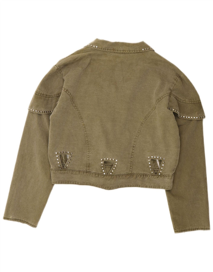 Vintage mujer crop denim chaqueta EU 40 algodón verde medio