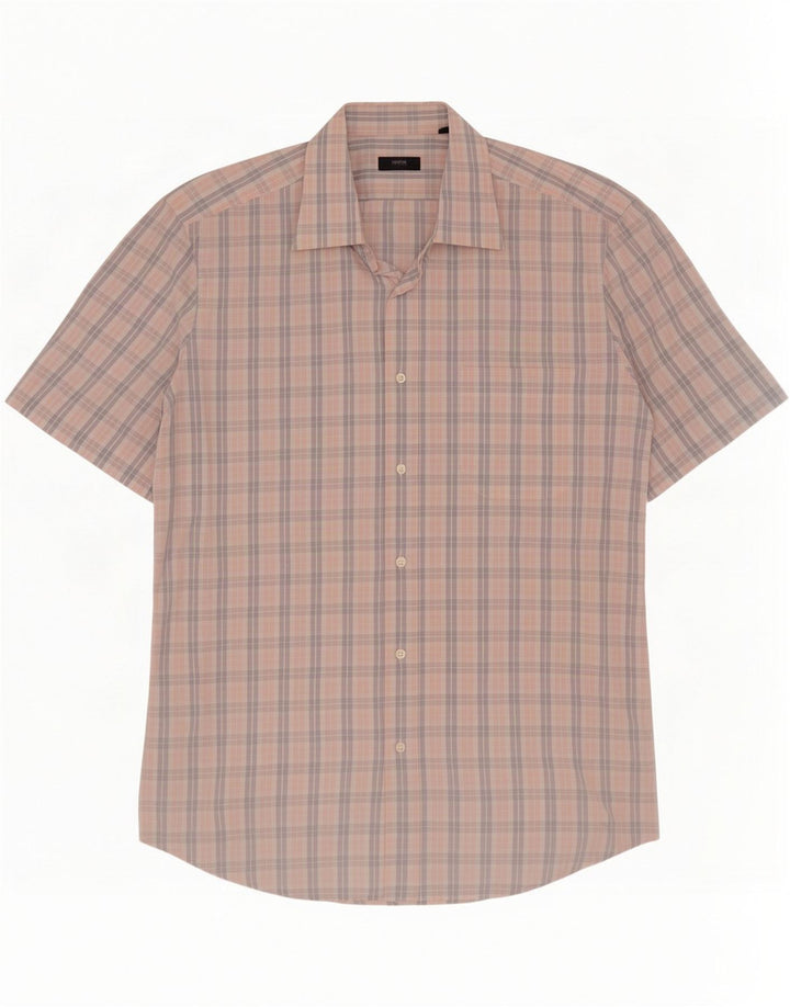 Hugo Boss Camisa de manga corta para hombre Talla 16 1/2 42 Cuadros multicolores grandes