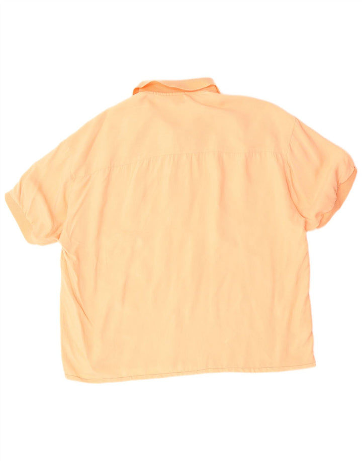 Vintage hombres manga corta pullover camisa XL naranja seda