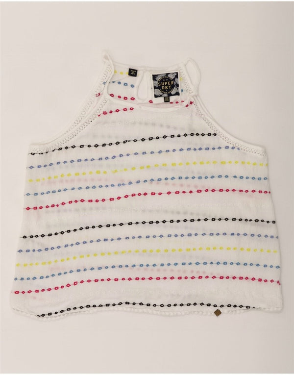Superdry Mujer Crop Halter Top UK 40 Small Blanco Rayas Viscosa