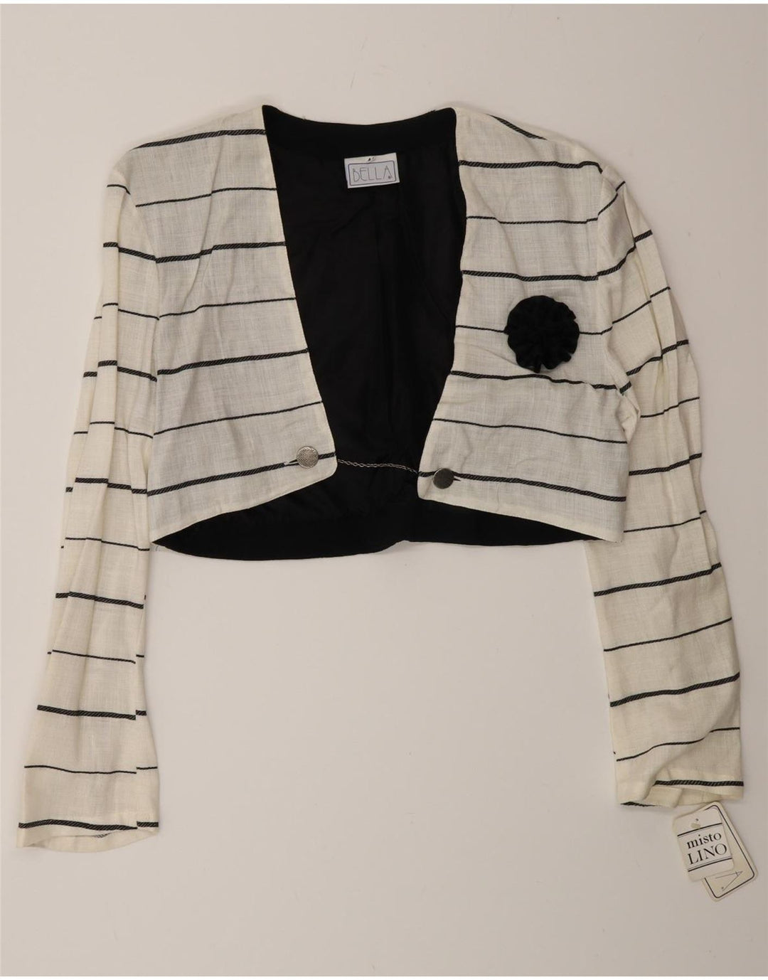 Vintage mujer doble pecho chaqueta bolero IT 44 rayas blancas medianas