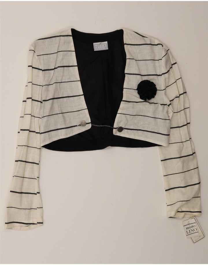 Vintage mujer doble pecho chaqueta bolero IT 44 rayas blancas medianas