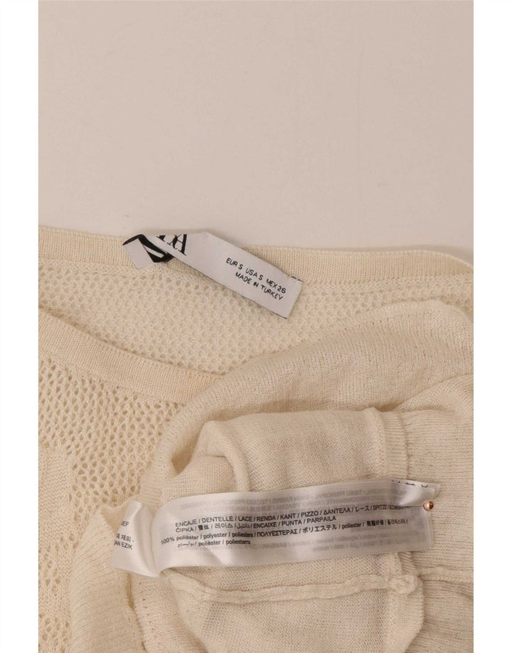 Zara Blusa Corta Sin Mangas para Mujer Top UK 8 Small Off White Poliéster