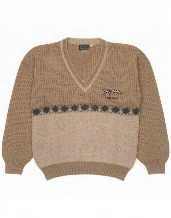 Daniele Blasi Jersey con cuello en V para hombre IT 50 Medium Beige Colorblock
