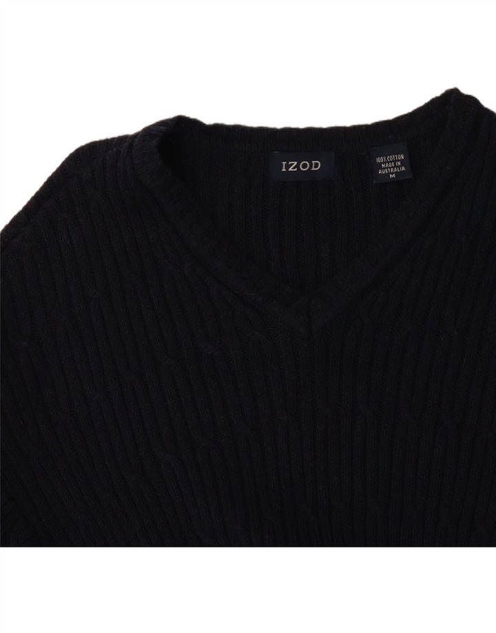 IZOD Mens V-Neck Jumper Sweater Medium Navy Blue Cotton