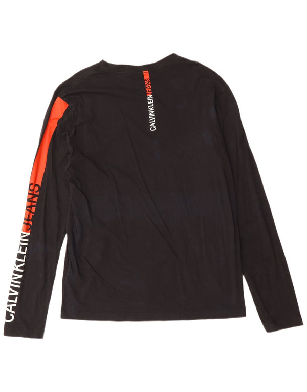 Calvin Klein Jeans Mens Graphic Top Manga Larga Grande Algodón Negro