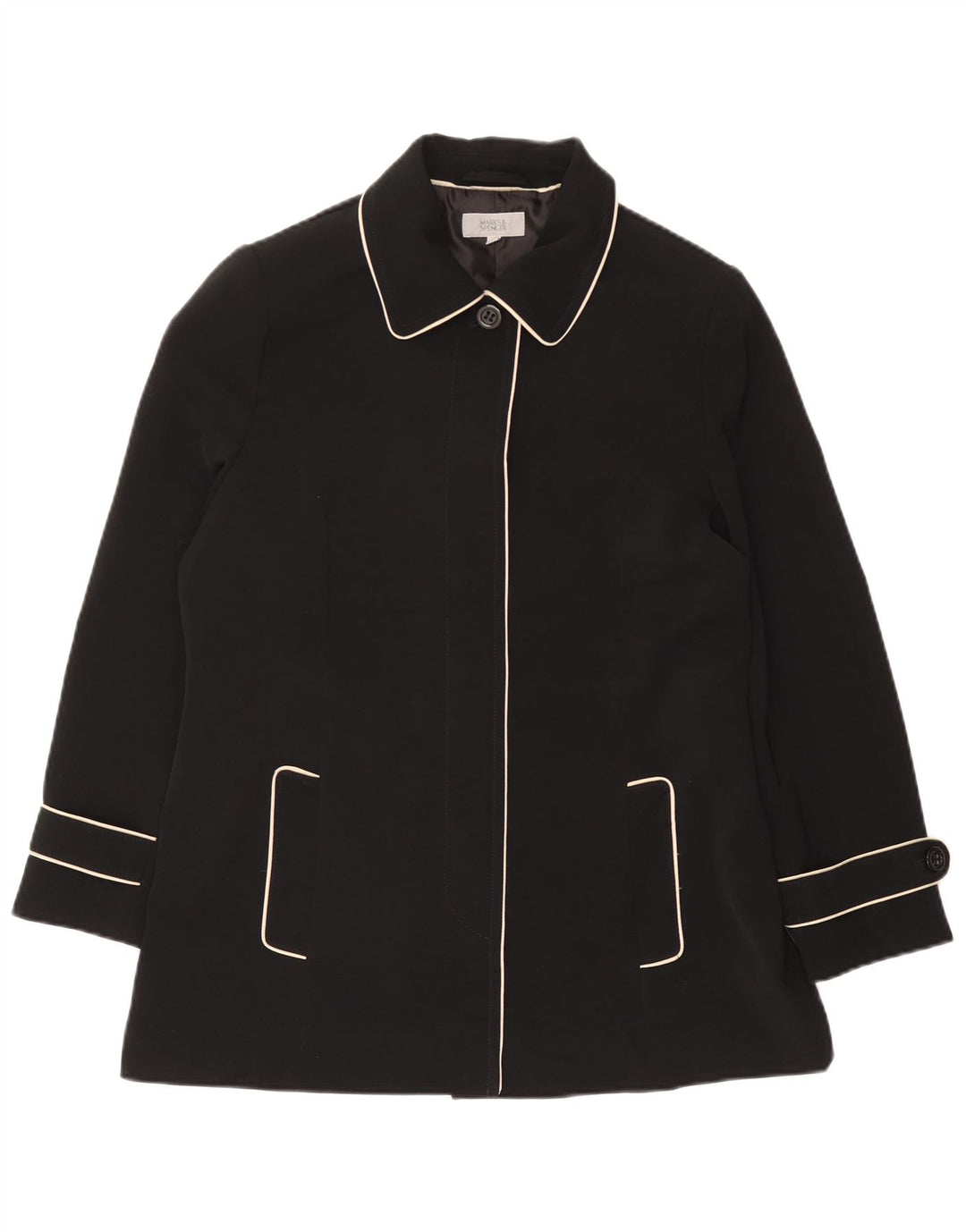 Marks & Spencer Gabardina corta para mujer UK 46 Grande Poliéster negro
