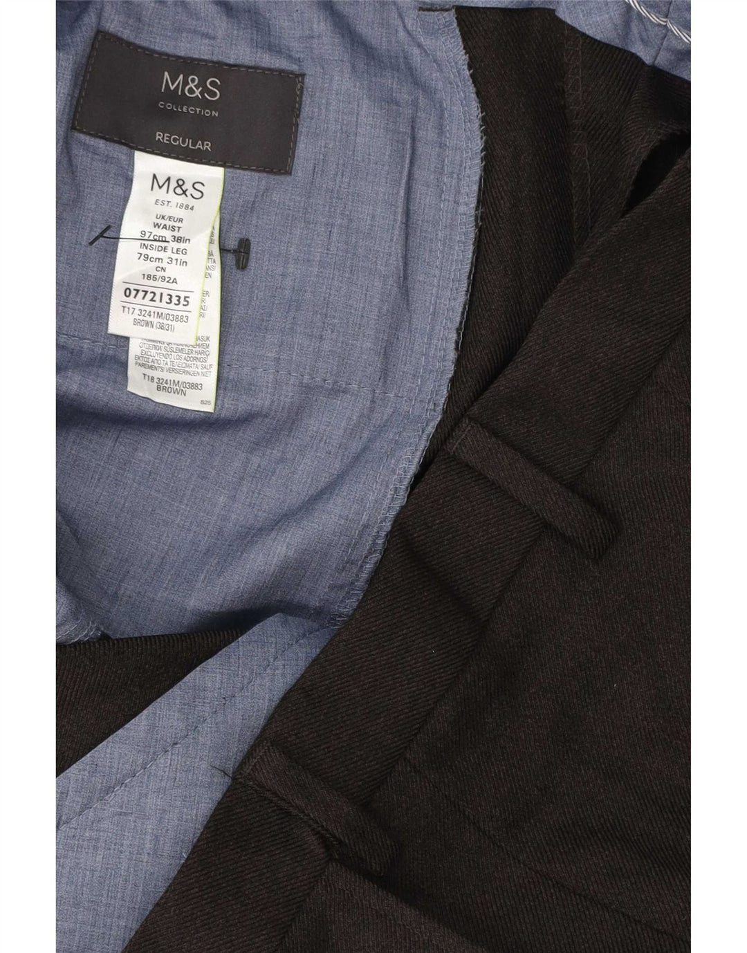 Marks & Spencer Pantalón de traje regular recto para hombre W38 L31 Poliéster marrón