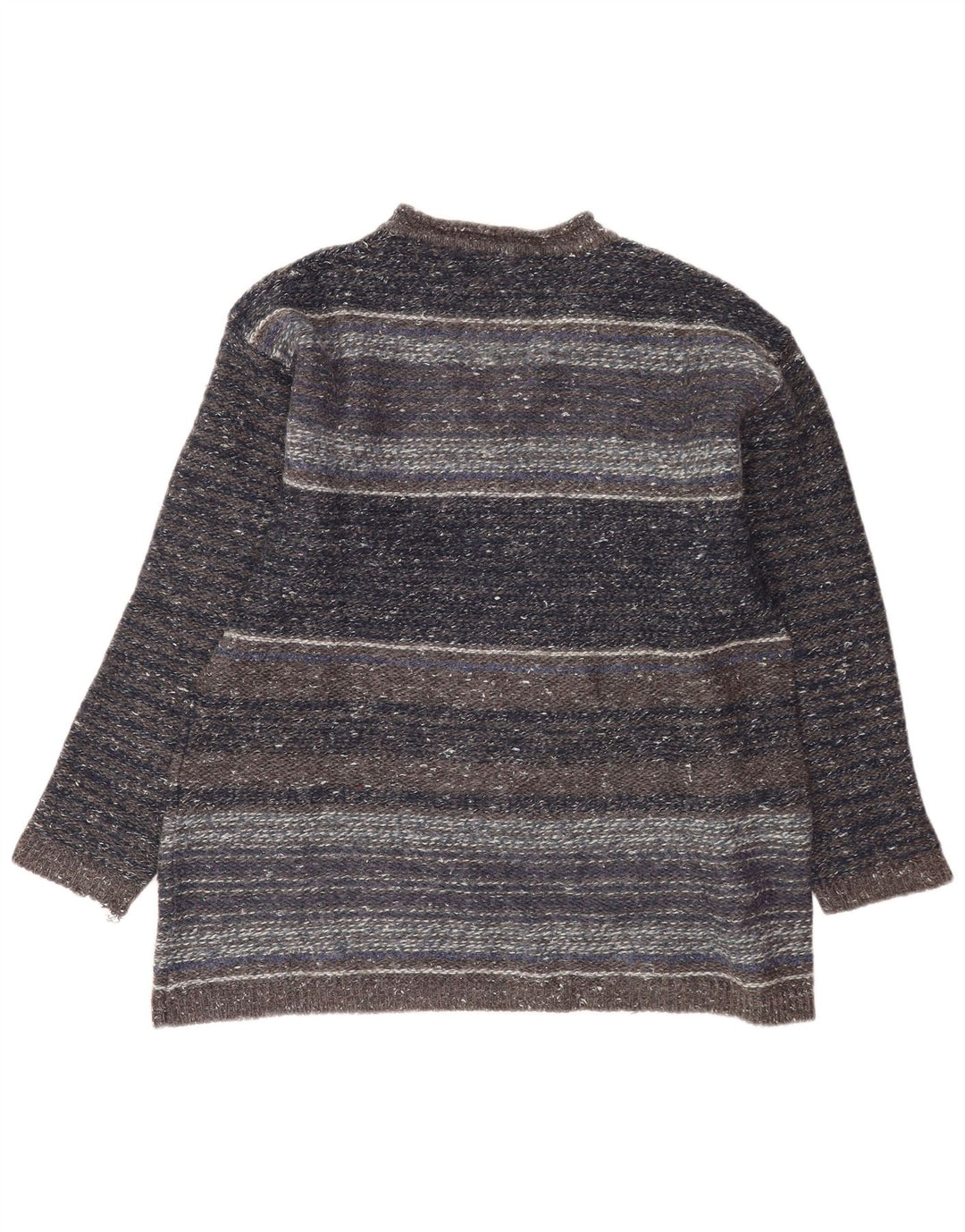 Vintage hombres V-cuello jumper suéter medio gris rayas