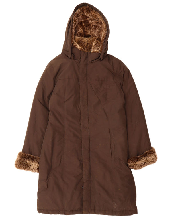 Woolrich Abrigo acolchado con capucha para mujer Reino Unido 46 Grande Algodón marrón