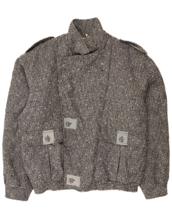 Vintage hombres militar cortavientos chaqueta Reino Unido 42 XL gris moteado