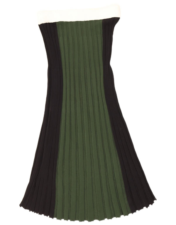 Zara Mujer Falda Larga De Punto De Cintura Alta Mediana W28 Viscosa Color Block Verde
