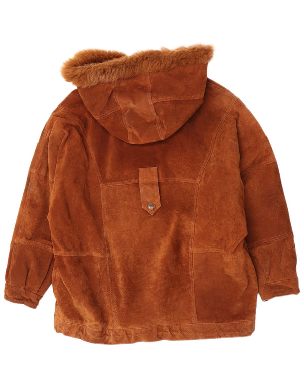 Vintage mujer de gran tamaño con capucha ante Parka chaqueta IT 46 marrón grande