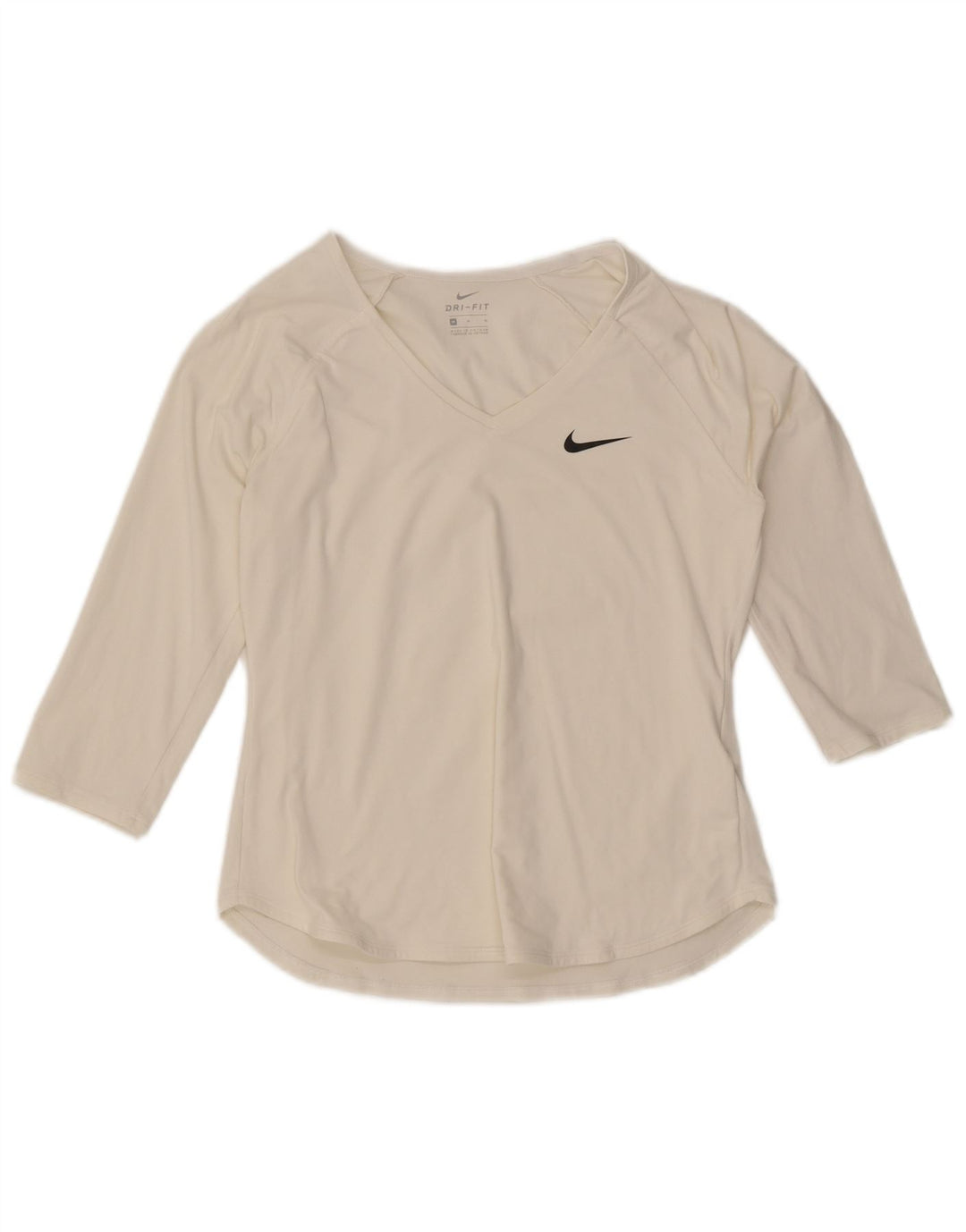 Nike Mujer Dri Fit Top Manga 3/4 UK 12 Medio Blanco Poliéster