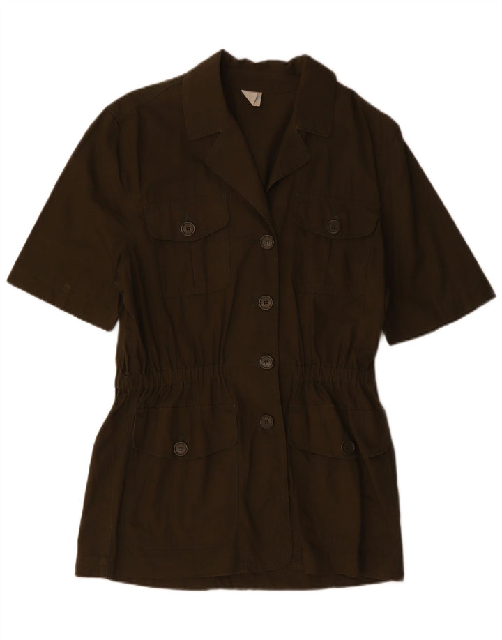 BENETTON Chaqueta tipo blazer de manga corta con 4 botones para mujer IT 42 Caqui mediano