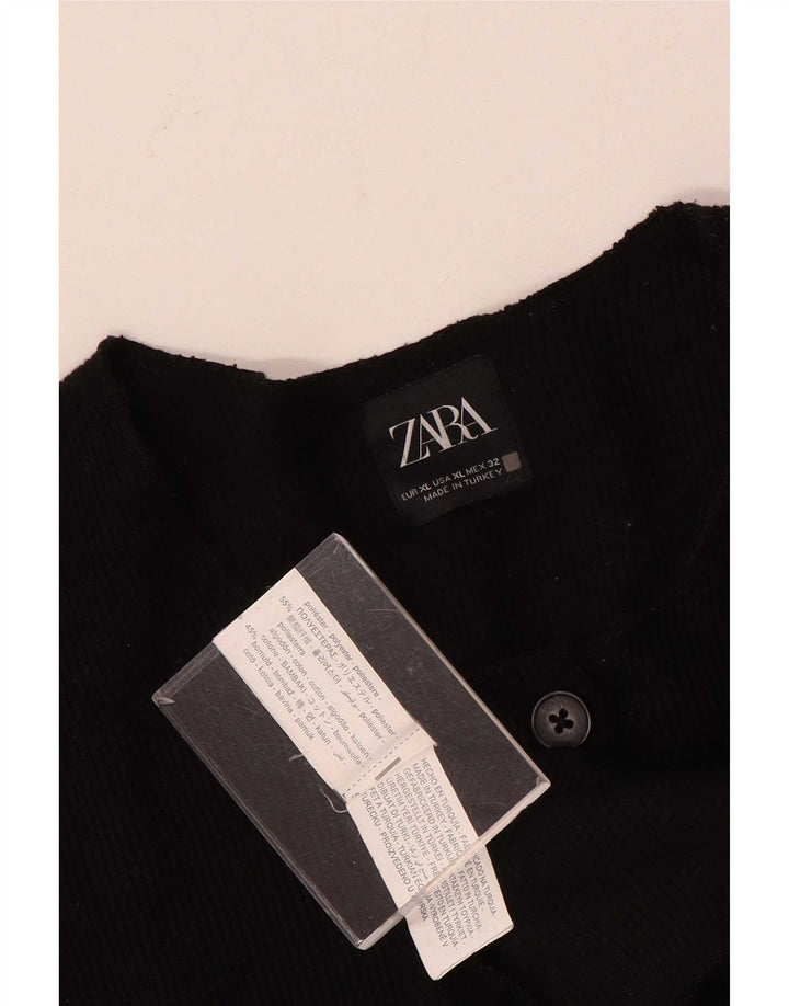 Zara Mujer Crop Cardigan Suéter UK 40 XL Poliéster Negro