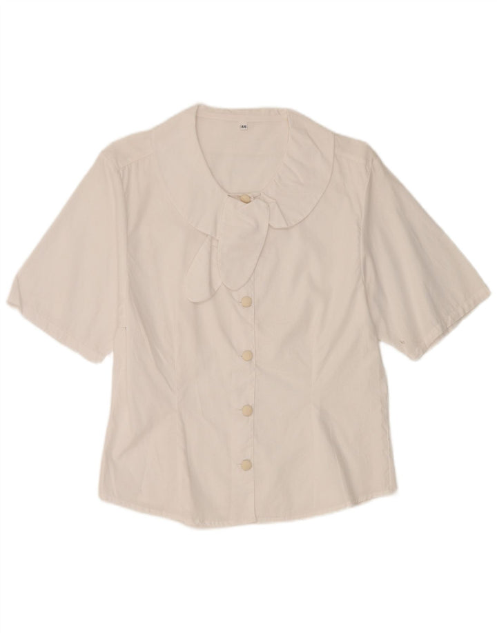 Vintage mujer camisa de manga corta blusa Reino Unido 12 blanco medio