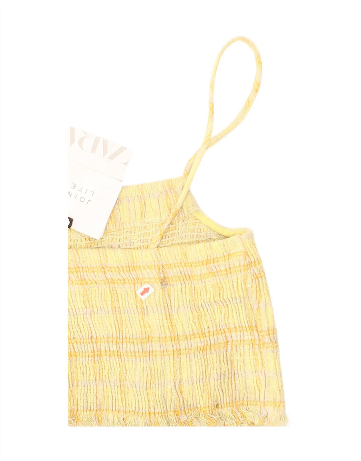 Top Crop de Mujer Zara Mediano a Cuadros Amarillos de Algodón