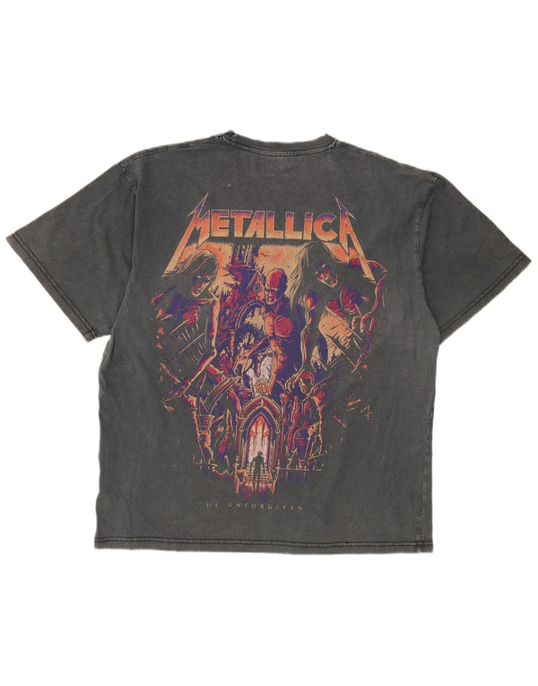 Pull & Bear Hombre Metallica Graphic Camiseta Top Algodón Gris Medio