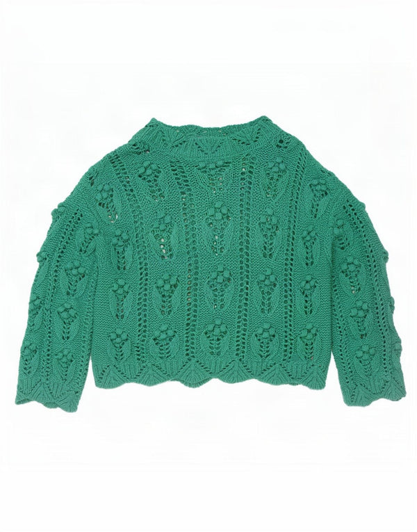 Zara Mujer Jersey De Cuello Alto De Gran Tamaño Suéter UK 10 Small Acrílico Verde
