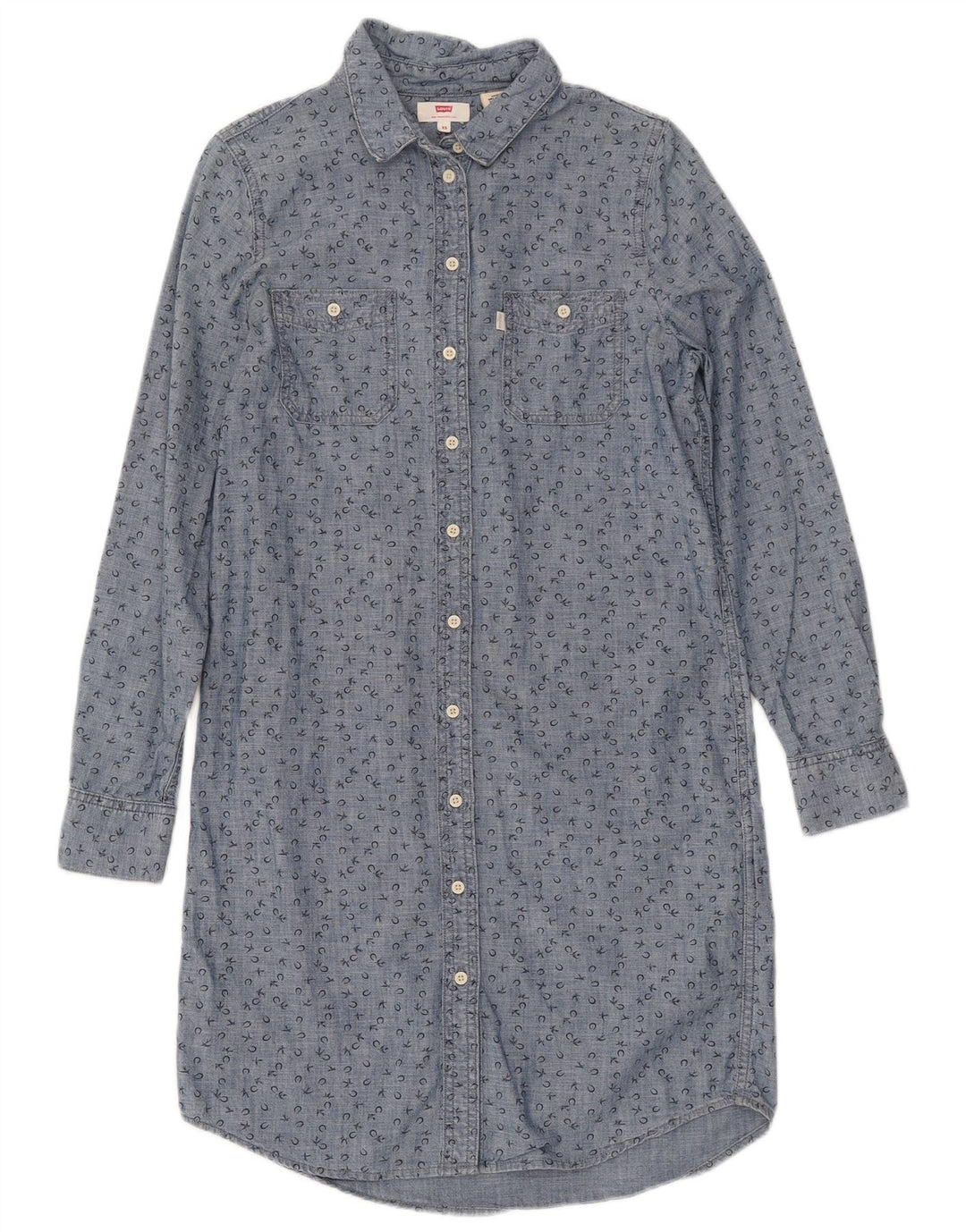 Levi's Vestido camisero holgado con estampado gráfico para mujer UK 6 XS Algodón con lunares azules