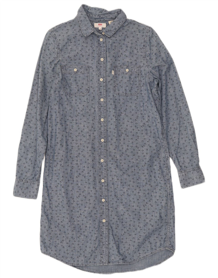 Levi's Vestido camisero holgado con estampado gráfico para mujer UK 6 XS Algodón con lunares azules