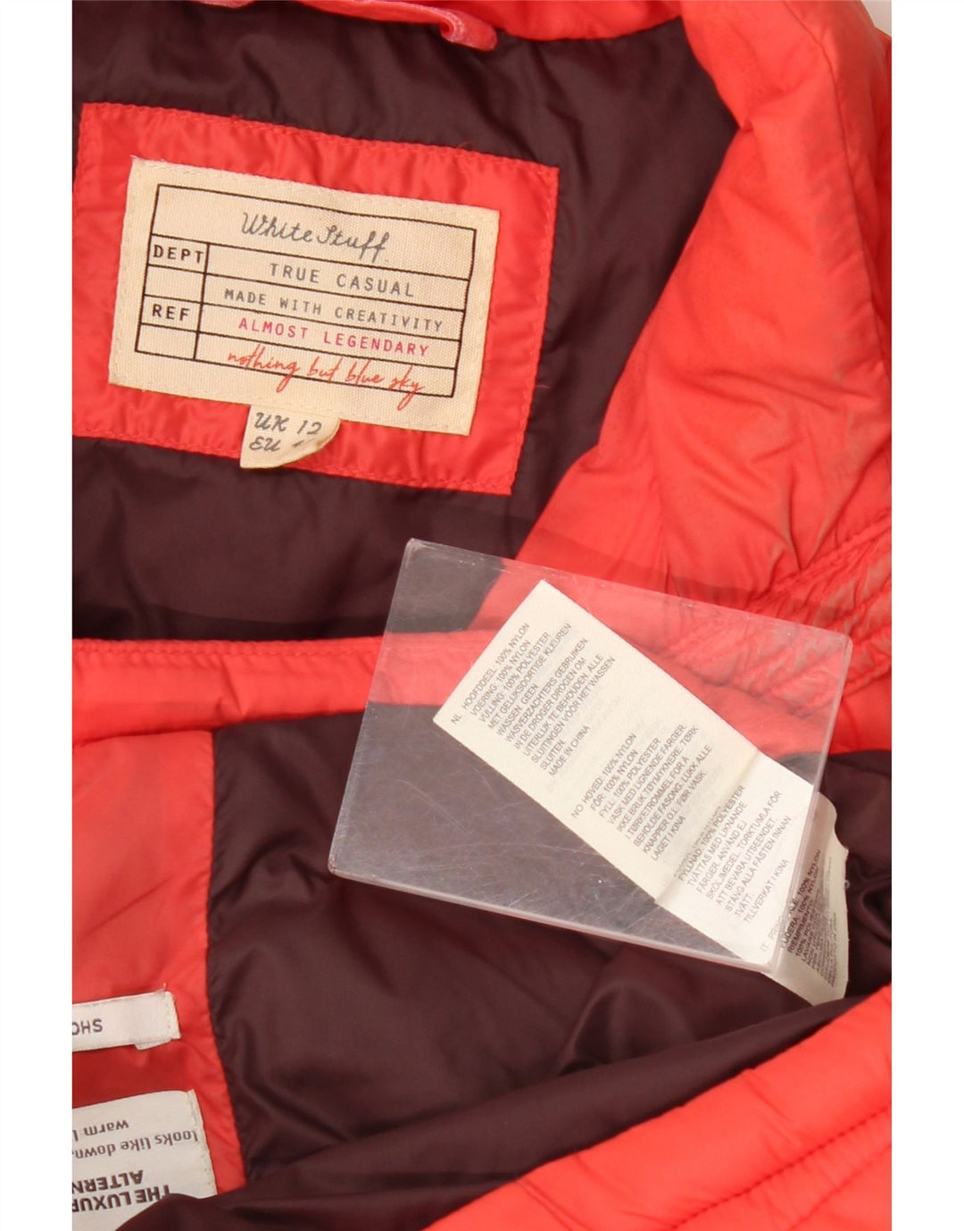 WHITE STUFF Chaqueta acolchada para mujer UK 12 Medium Red Nylon