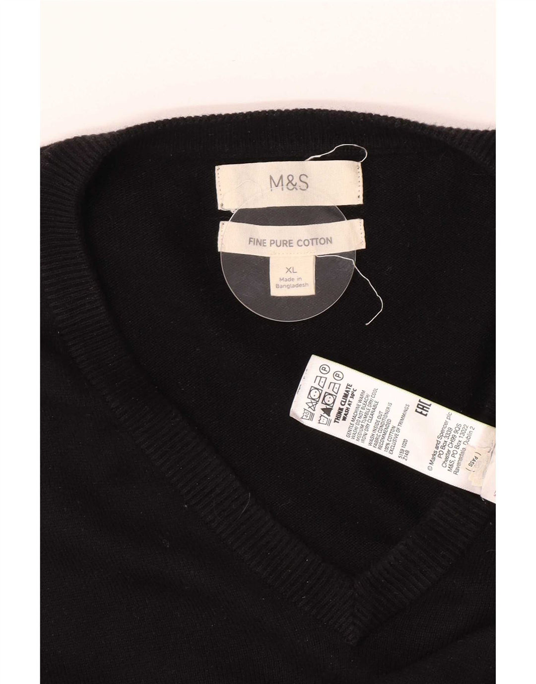 Marks & Spencer Jersey con Cuello en V para Hombre XL Algodón Negro