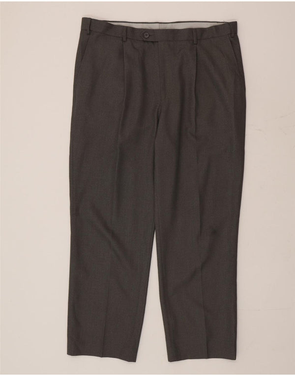Marks & Spencer Pantalón de traje recto con pinzas para hombre W38 L29 Poliéster gris