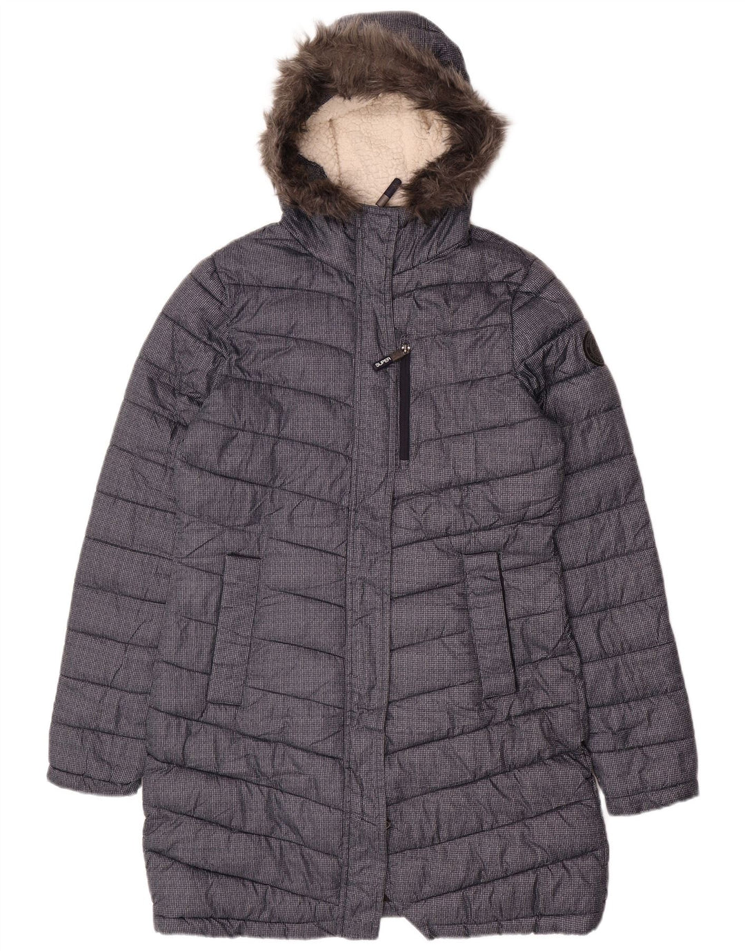 SUPERDRY Abrigo acolchado con capucha para mujer UK 40 Mediano Azul marino Poliéster