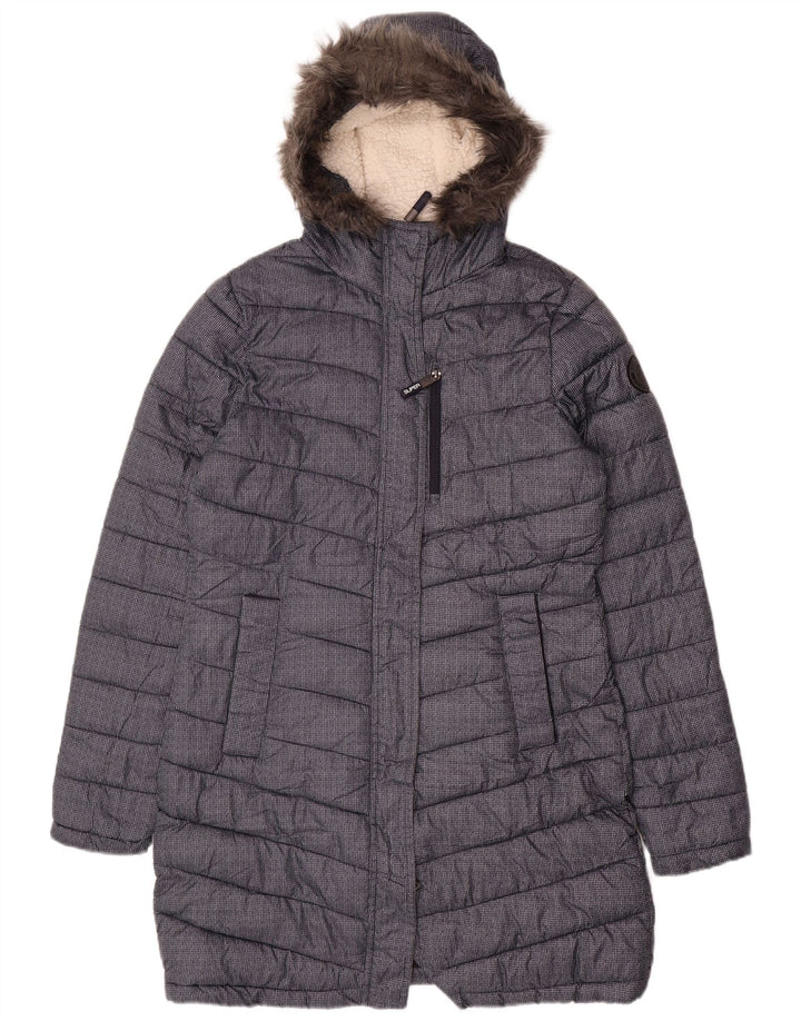SUPERDRY Abrigo acolchado con capucha para mujer UK 40 Mediano Azul marino Poliéster
