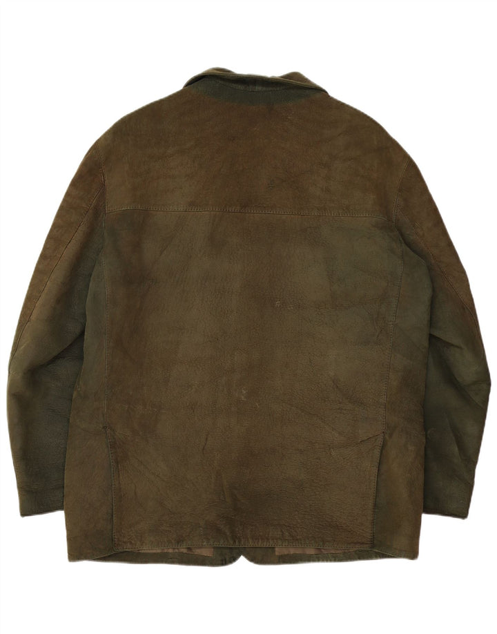 Vintage hombres 3 botones cuero Blazer chaqueta Reino Unido 38 medio caqui