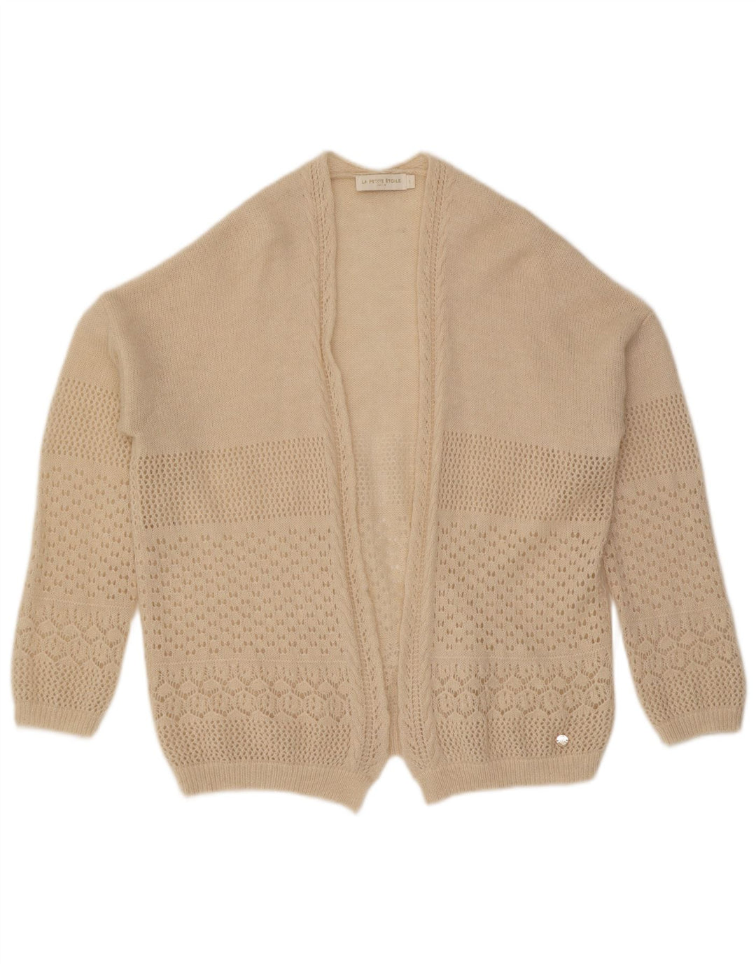 Vintage mujer abierto cardigan suéter Reino Unido 16 grande beige