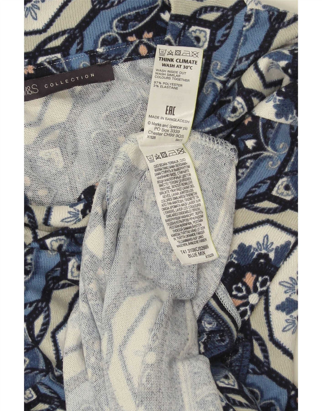 Marks & Spencer Top tipo túnica de manga 3/4 para mujer UK 42 Azul medio Geométrico