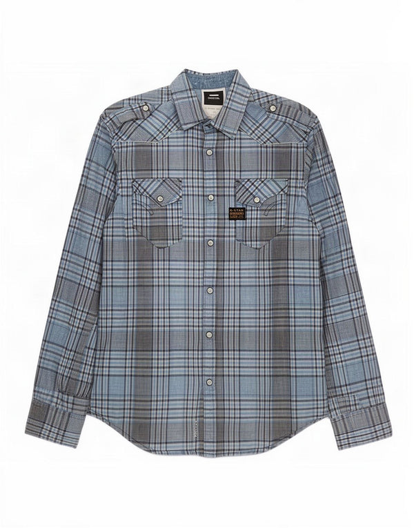 G-Star Mens Military Shirt Large Blue Check Cotton