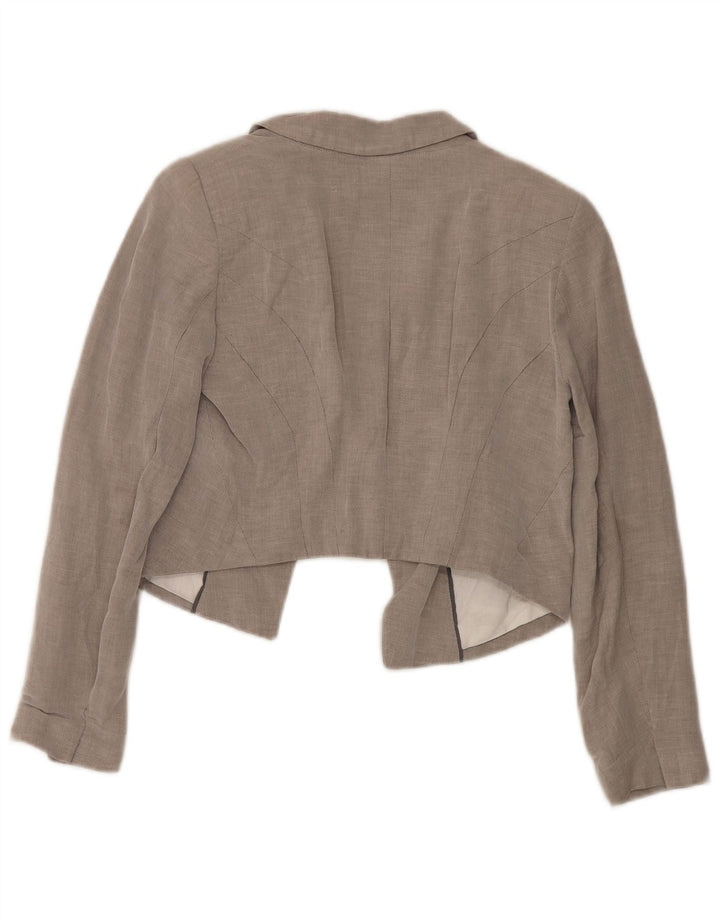 Zara Mujer Chaqueta Americana Corta Abierta Reino Unido 12 Algodón Gris Medio